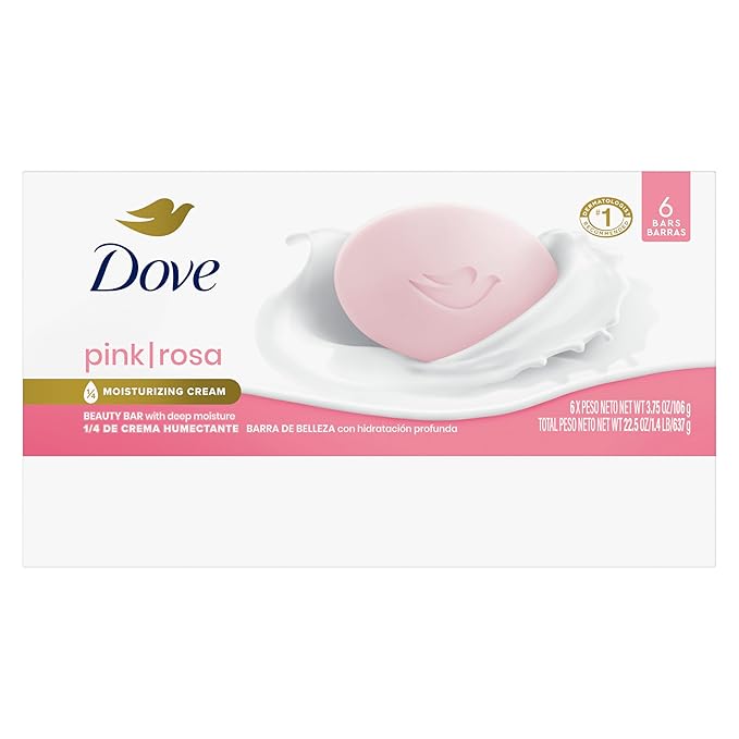 Dove Beauty Bar Soap Pink Rosa 6 Count for Soft, Smooth Skin, Cleans & Moisturizes 3.75 oz