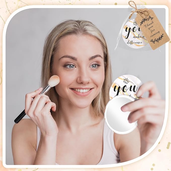 Tradder 50 Sets Compact Mirrors Bulk Women Gifts Inspirational Appreciation Employee Gifts Small Purse Pocket Makeup Mirrors for Mother's Day Coworker Nurse Bridal Souvenir Bags(White Gold)