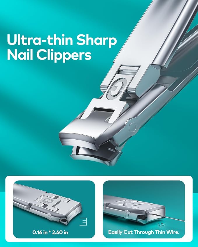 MR.GREEN Nail Clippers, 5PCS Nail Clipper Set With Ultra-thin Fingernail Clippers,Nail File, Tweezers, Scissors, Professional Manicure Set for Men and Women, Nail Cutter with Leather Case (Blue)