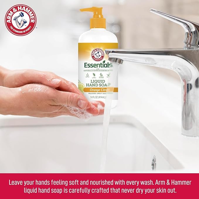 Arm & Hammer 6 Pack Liquid Hand Soap for Skin Cleaning - Cleanser for Kitchen & Bathroom with Orange Citrus - Natural Hand Soap Cleanses, Softens 14 FL Oz (414ml)