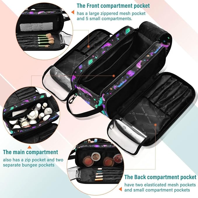 MNSRUU Luminous Bats Makeup Bag - Large Capacity Cosmetic Organizer, Portable Toiletry Bag for Travel Size