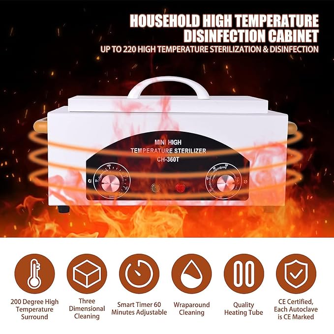 High Temperature Metal Cleaning Box,Misforu 2L Dry Heat Cabinet High Temp with Stainless Tray Timer and Handle for Spa Hot Towel Barber Shops Salon Hairdressing Tool Earrings 300W 110V (With Bag)