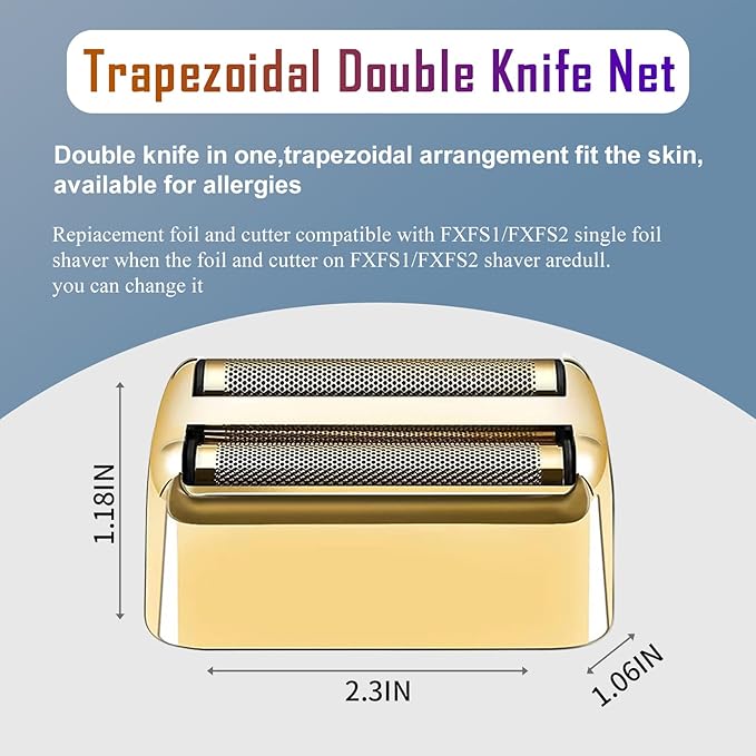 2 Pack Shaver Replacement Foil and Cutters compatible with BaBylissPRO Double FXFS2 Metal shaver foil replacement (Golden-2PCS)