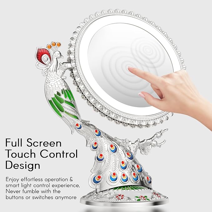 Makeup Mirror with Lights and 1X/7X Magnification - Phoenix Baroque Style Vanity Mirror - Gifts for Women Birthday Gifts for Women Mom Her, Aesthetic Home Decor (Pearl Nickle)