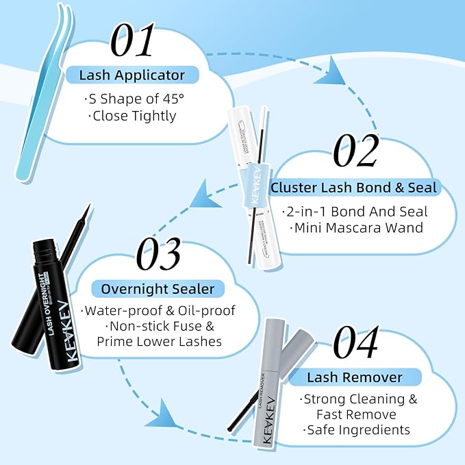 DIY Lash Extension Kit - Lash Clusters, Bond & Seal Overnighter, Sealer & Remover - DIY Eyelash Applicator