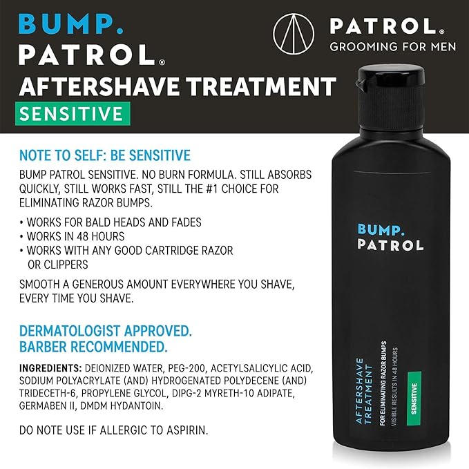 Bump Patrol Sensitive Strength Aftershave Formula - Gentle After Shave Solution Eliminates Razor Bumps and Ingrown Hairs - 2 Ounces