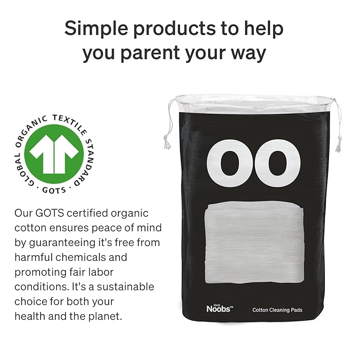 Baby Cotton Pads for Diaper Change by LoveNoobs, 60 Count, Ultra Soft 100% Organic Extra Large Cotton Pads for Baby Sensitive Skin, Lint-Free, Premium Jumbo Size, GOTS Certified
