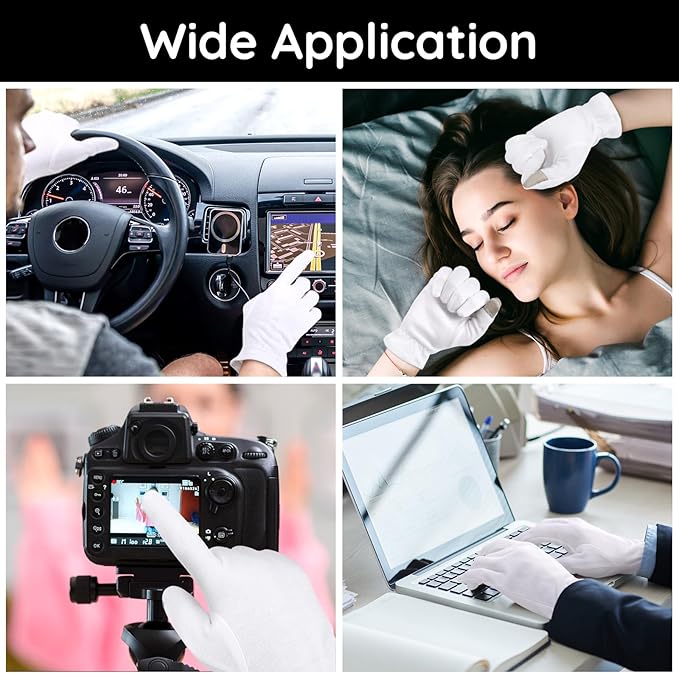 Segbeauty 24 Count White Cotton Gloves with Touchscreen Fingertips, 12 Pairs Moisturing White Gloves with Elastic Band for Dry Hands, Soft Thick Cotton Sleeping Gloves Overnight for Men & Women Large