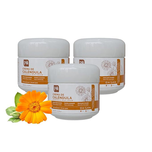 Pili Natural Calendula Cream – Hydrating Moisturizer for Dry, Rough, or Chapped Skin – Soothing Face, Hand & Body Cream – Crema de Caléndula with Beeswax & Glycerin. 3 pack x 1 oz each