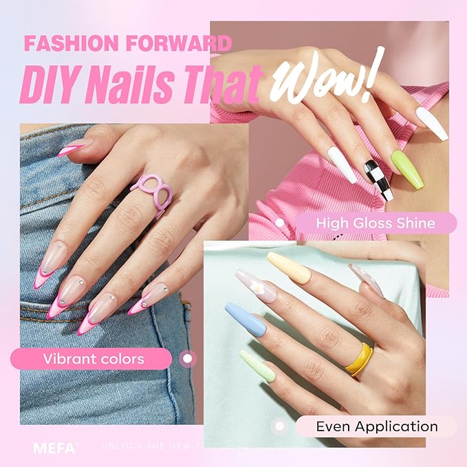 MEFA 32 Colors Gel Nail Polish Kit with U V Light, Spring Bright Pastel 54Pcs Pink Gel Polish Nail Set with Matte/Glossy Base Top Coat Essential Manicure Tools Nails Art Decorations Women Gifts