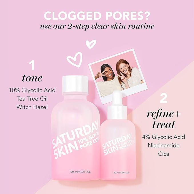 Saturday Skin Pore Serum Active Treatment for Face 4% Glycolic Acid Pore Care Complex Help Refine Skin’s Texture Reduce Pores Sebum Control AHA Acne Pimple Pore Essence Anti-Aging(1.69 Fl. Oz. 50ml)