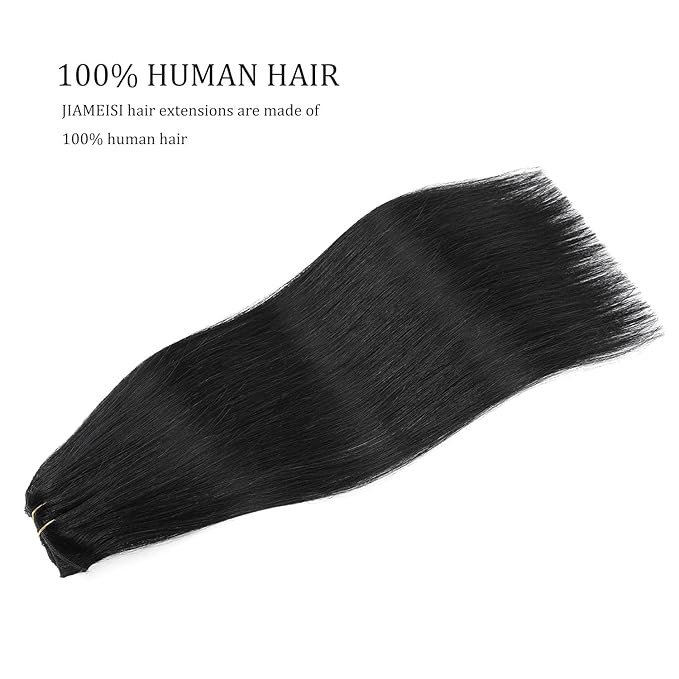 Real Human Hair Extensions, 120g 8pcs Thickened Silky Straight Clip In Extensions 18inch #1 Jet Black Double Weft