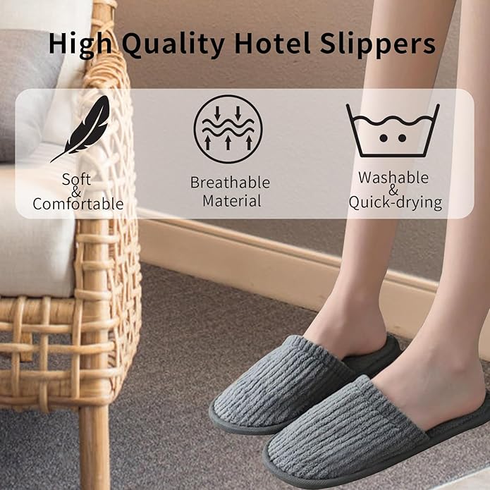 Disposable Slippers for Guests, 10 Pairs - Coral Fleece Hotel, Non-Slip SPA Slippers, Unisex Washable Reusable for Hotel & Travel Guests