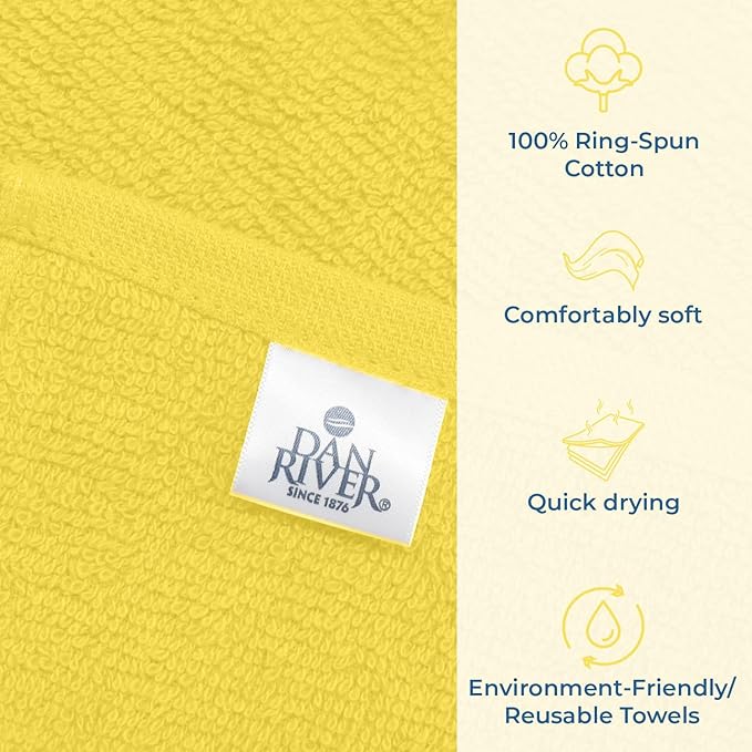DAN RIVER 100% Cotton Washcloths 24 Pack Premium Quality Face and Body Cloth, Quick Dry Essential Towels for Bathroom, Hand, Kitchen & Cleaning, Baby Rugs | 12X12 in | 400 GSM | Primrose Yellow