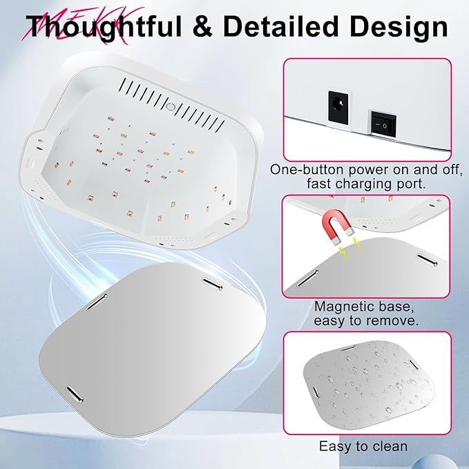 MEKK Cordless UV LED Nail Lamp,54W UV Light for Gel Nails with Hand-Friendly Red Light Beads,Auto Sensor & 4 Timer Settings Professional Flash Cure Lamp for Salon and Home,Checkered Design-White