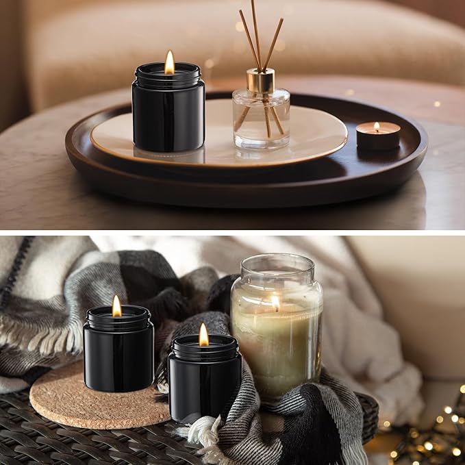 Norme 36 Pcs 4 oz Glass Jars with Lids Leakproof Round Airtight Empty Cosmetic Jars with Inner Liners Lid for Storing Lotions Powder Ointments Candle Making (Black)