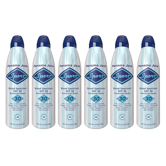 Panama Jack Sport Sunscreen Spray - SPF 30, Broad Spectrum UVA/UVB Protection, PABA, Paraben, Gluten & Cruelty Free, Water Resistant (80 Minutes), 5.5 OZ