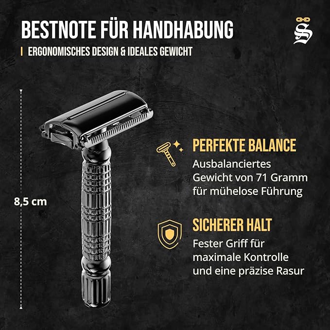 Störtebekker® Premium Men's Safety Razor ‘Hamburg’ - incl. handmade leather case with built-in mirror, 10 Störtebekker blades & shaving guide - First Class Wet Razor shaving set - Gift Idea for Men