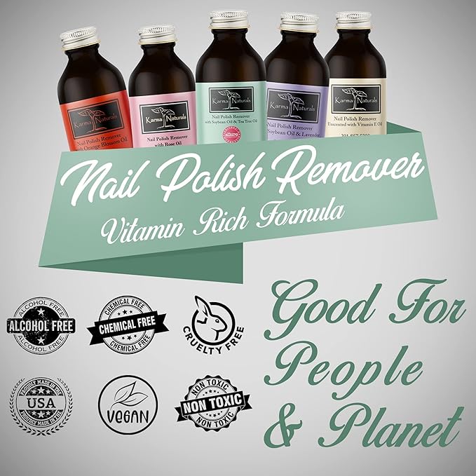 Karma Organic Nail Polish Remover & Nail Polish Bundle – Soybean Tea Tree Nail Polish Remover (4FL-Oz) Organic Nail Polish (0.43FL-Oz)