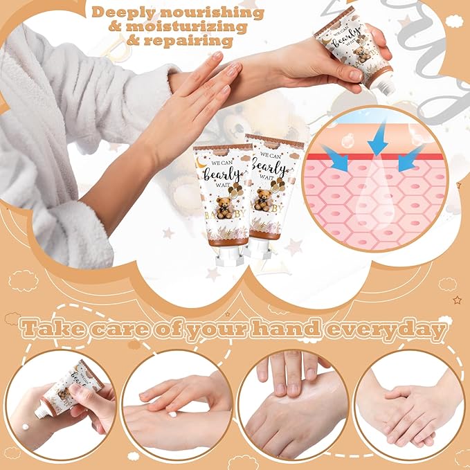 48 Sets Baby Shower Hand Cream Party Favors for Guests Gift Bulk Travel Size Hand Lotion Set for Baby Shower Wedding Christmas(Bear)