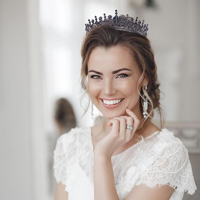 LIMELIA Women's Tiara for Henna Wedding Party|Glitter Hair Accessories for Bridal Birthday Pageant Prom Halloween Cos-play Christmas Party|Queen-Navy Blue