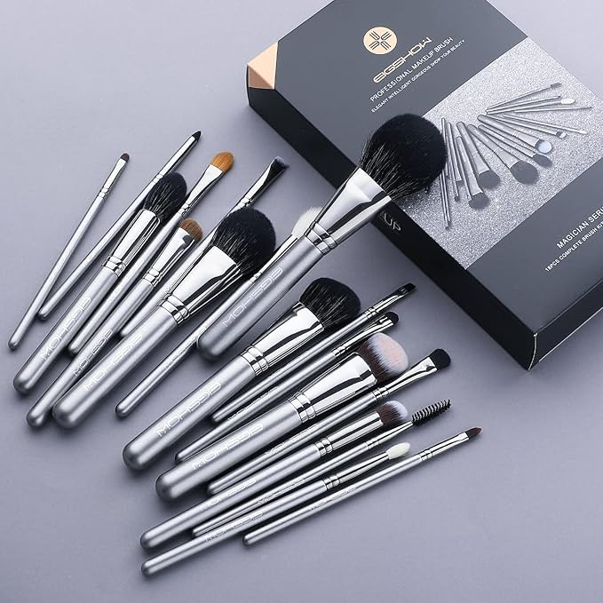 Professional Makeup Brush Set, EIGSHOW High End Makeup Brushes for Foundation Powder Blending Blush Bronzer Eyeliner Eyeshadow with Case (PRO 18pcs Grey)