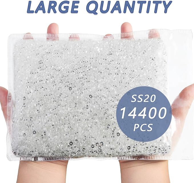 Beadsland Flatback Rhinestones Bulk,14400PCS Crystal Rhinestones for Nails Crafts Clothes DIY Decoration, Transparent, SS20, 4.6-4.8mm