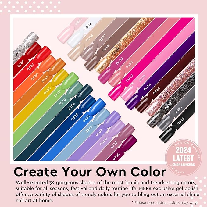 MEFA Gel Nail Polish Kit with UV Light, Electric Nail Drill with 6PCS Drill Bits and Cuticle Oil Pen, 32 Colors All Seasons Soak Off Gel Polish Set with Matte/Glossy Base Top Coat