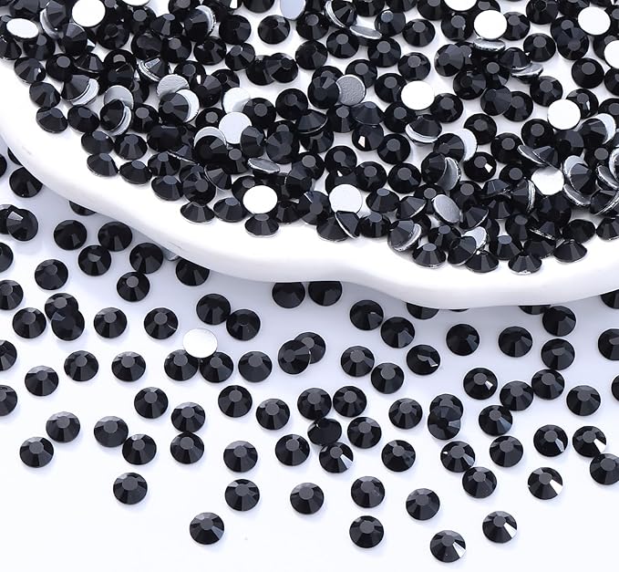 Black Flatback Rhinestones, Glass Rhinestones for Nail Art and Craft, Glue Fix, Loose Crystal Gemstones(Black, SS30, 288pcs, 6.4-6.6mm)