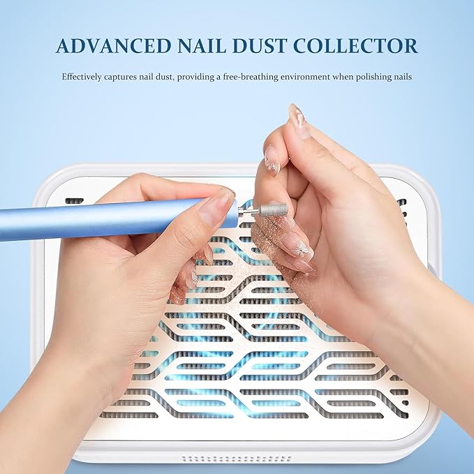 600Pa Powerful Acrylic Nail Dust Collector with Reusable Filter, 1500mAh Vacuum Fan Dust Collector, Electric Nail Dust Collector for Acrylic Nail Polishing, Low Noise, Nail Tech Salon, Home
