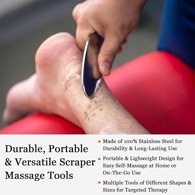 JWCASA Muscle Scraper Scar Tissue Massage Tools Foot, Neck, Knee, Leg Back Massager IASTM Tool for Physical Therapy & Plantar Fasciitis with 2 Pieces Set 12