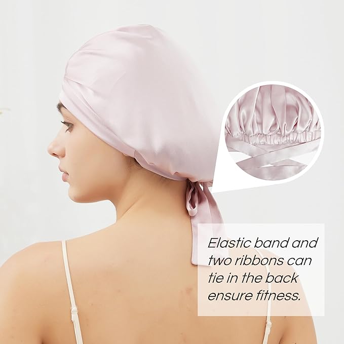 RachelSilk 100% Mulberry Silk Sleep Cap, Grade 6A 19 Momme Silk for Women Hair Care, Night Bonnet with Elastic Stay On Head, Sleep Cap After Shower, for Small -Medium Head Size (Pale Pink)