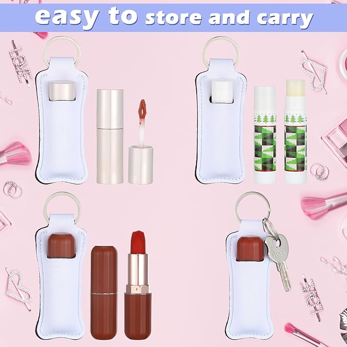 100 Pcs Sublimation Keychain Blanks Bulk Lipstick Holder Sublimation Lip Balm Gloss holder Neoprene Blanks Portable Protective Cases for Women DIY Key Ring Travel Supplies