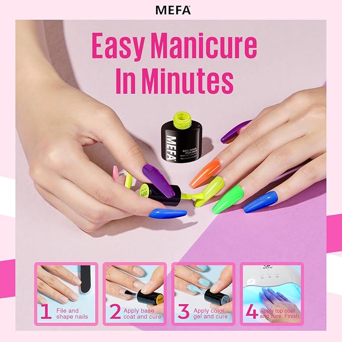 MEFA Neon Gel Nail Polish Set 6 Colors, Summer Neon Green Lime Yellow Pink Navy Blue Purple Orange Bright Vibrant Pride Month Soak Off Nail Art Design Manicure DIY at Home Salon Gifts for Women Girls