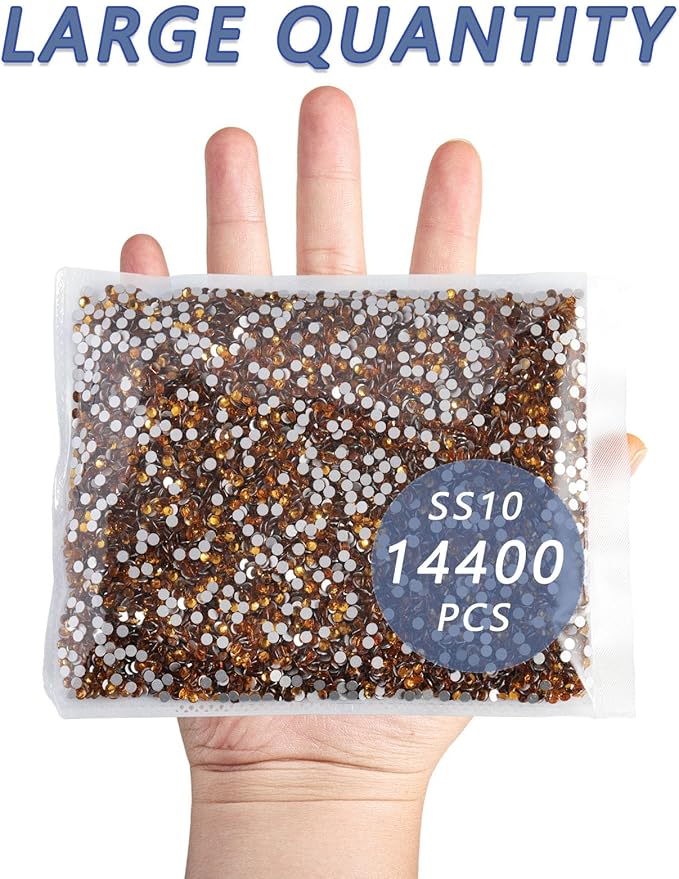 Beadsland Flatback Rhinestones Bulk,14400pcs Rhinestones for Nails Crafts Clothes DIY Decoration, Topaz, SS10, 2.7-2.9mm