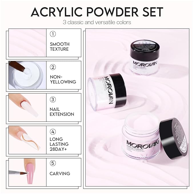 Morovan Acrylic Nail Kit for Beginners: Professional Nail Kit Acrylic Nail Set with U V Lamp with Everything Gel Polish Starter Kit with Glitter Acrylic Powder Nail Kit Gift Home Salon