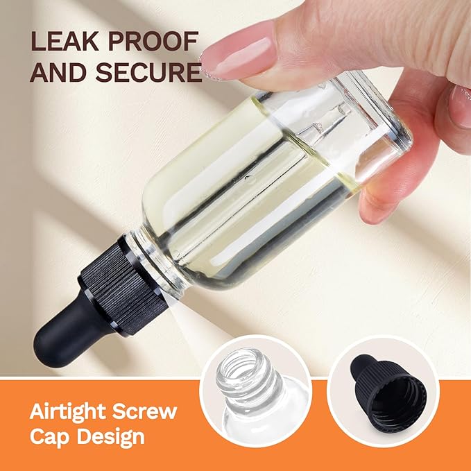 14 Pack, 1 oz Tincture Bottles with Dropper, Clear Glass Dropper Bottle with Stainless Steel Funnel, Pipettes & Labels, 30 ml Eye Dropper Bottles leakrproof For Essential Oils Serums Hair Body Oils