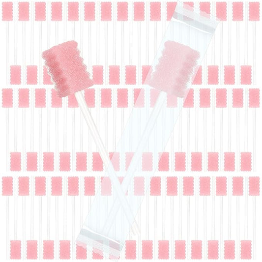 500 Pcs Disposable Oral Swabs for ElderlyToothbrush OralToothettes Oral Swabs Bulk Dental Swab Sticks 4.92" Sponge Individually Wrapped Care for Mouth(Pink)