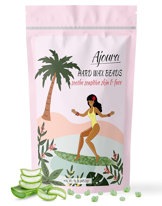 Ajoura 1lb Hard Wax Beads for Sensitive Skin Hair Removal - Aloe Wax for Full Body, Bikini, Face, Eyebrow, Back, Chest, Legs, Armpit, Upper Lip - Home Refill for Wax Warmer Kit (Green)
