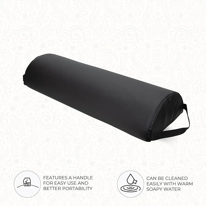 ForPro Premium Jumbo Half-Round Bolster Pillow for Massage and Yoga, Oil and Stain-Resistant, 9”W x 4.5" H x 26”L, Black