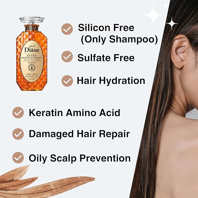 Moist Diane Keratin Shampoo and Conditioner Set for Frizzy Hair Women & Men, Organic Hair Care with Argan Oil & Keratin from Japan, Paraben & Sulfate Free, Extra SMOOTH & STRAIGHT, 30.4 Fl Oz