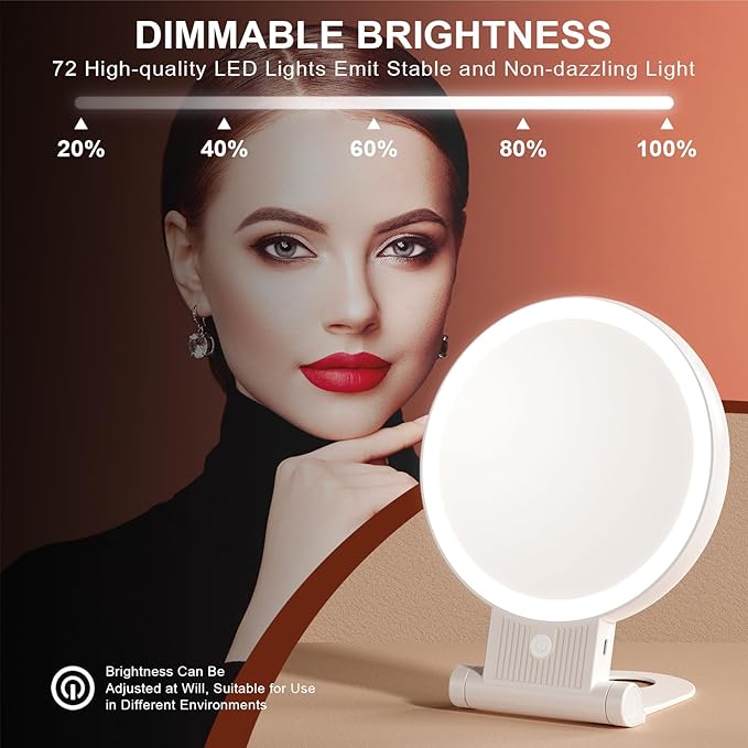 1X/20X Magnifying Mirror with Light, Double Sided Makeup Mirror with Adjustable Folding Handle, 2000mAh Rechargeable Vanity Mirror with Tweezer, Portable Tabletop Mirror for Travel Home