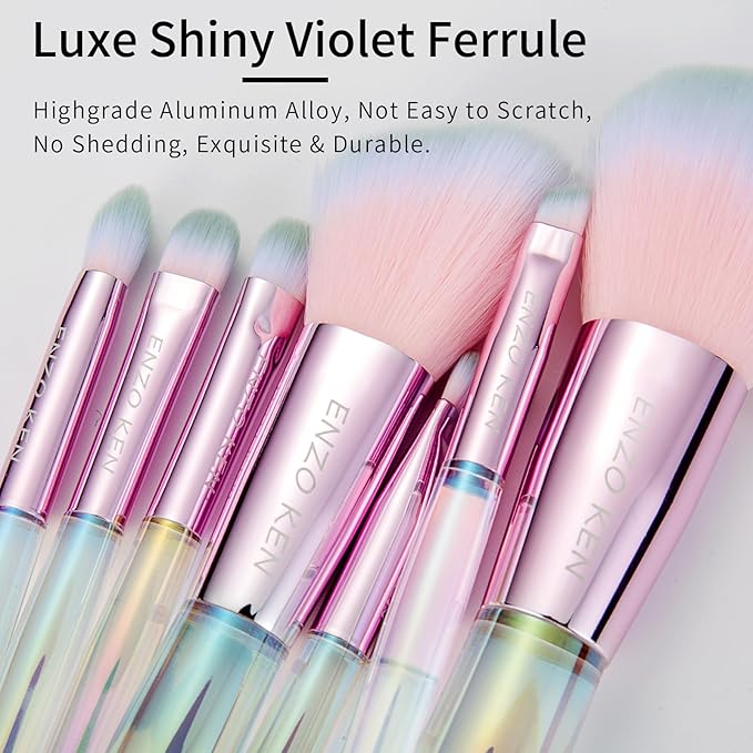 Rainbow Crystal Makeup Brushes Set Professional, Vegan Makeup Brush Set with Case by ENZO KEN, Bedazzled Cosmetic Brushes Makeup Set, Sparkly Make up Brushes Set Professional, Makeup Brush Set Vegan.