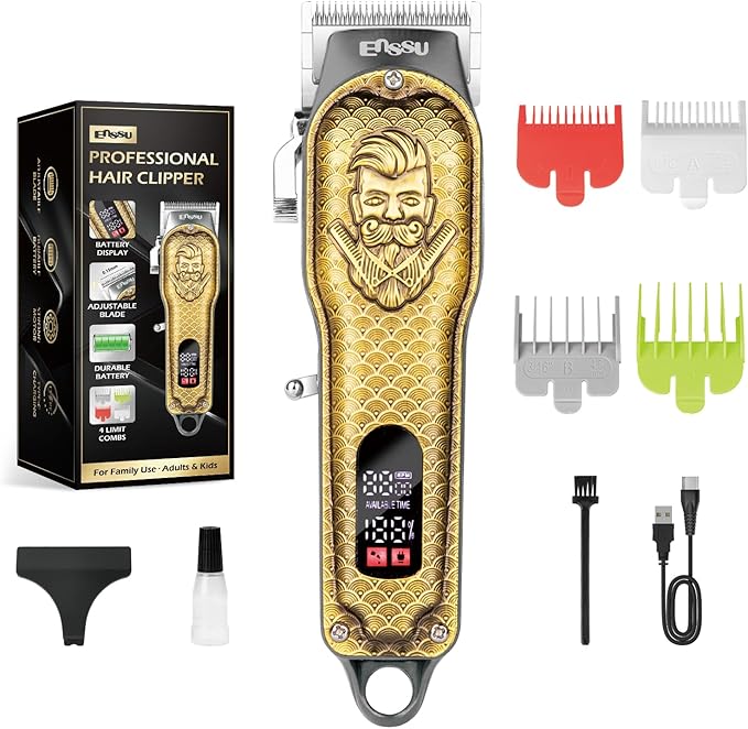 ENSSU Professional Hair Clippers for Men, Cordless Barber Clippers with Adjustable Precision Blades, LED Display, and 180-Minutes Runtime for Professional Barbers & Home Haircutting