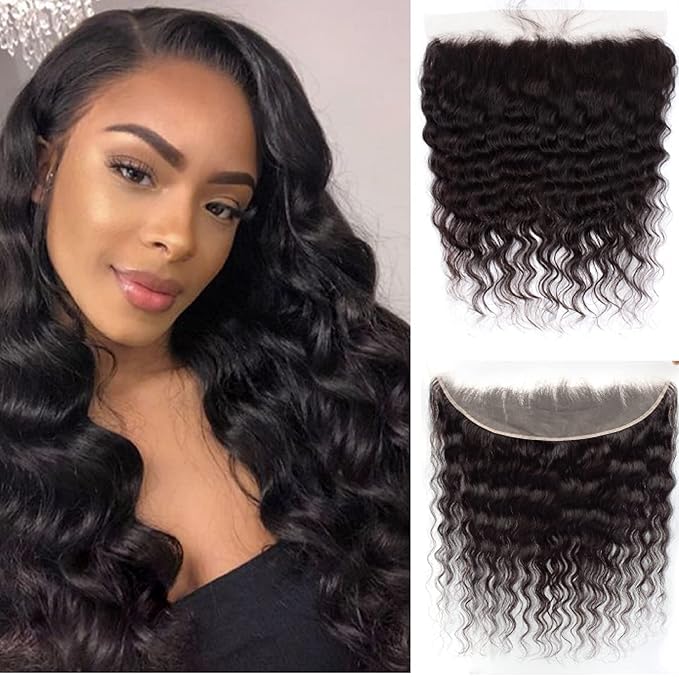 12A Grade Loose Wave Lace Frontal 13x4 Ear to Ear Lace Frontal Closure 20 Inch 100% Unprocessed Brazilian Virgin Human Hair Swiss Lace Frontal 200% Density Pre Plucked With Baby Hair Natural Color