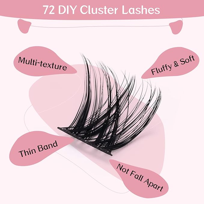 Cluster Lashes,72 Pcs Individual Lashes, Lash Clusters DIY Eyelash Extension, Super Thin Band Reusable Soft & Comfortable (Pearl-D-10mm)