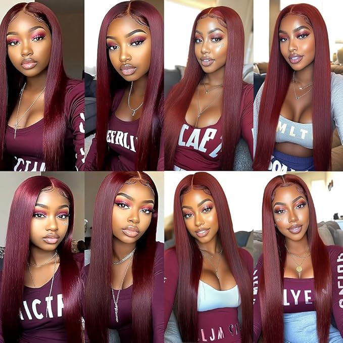 Color 99j Straight Bundles Human Hair Burgundy Bundles Human Hair Wine Red Extensions Weave Wet and Wavy Soft Silky for Woman 14 16 18 Inch