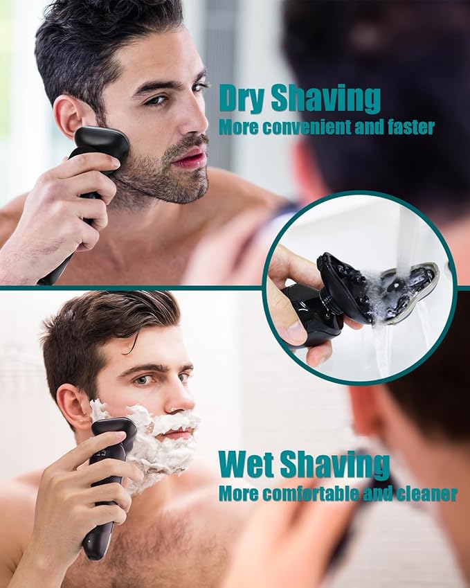 Electric Razor for Men - Rechargeable Electric Shaver for Men, Waterproof Wet Dry Cordless Razor with Nose Hair Trimmer and Sideburns Trimmer