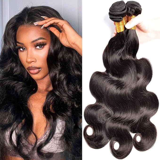 Human Hair Bundles 16 18 20 Inch Body Wave Bundles Human Hair 100% Unprocessed Brazilian Virgin Hair 3 Bundles Deals Weave Extensions 12A Natural Black Color Bundle
