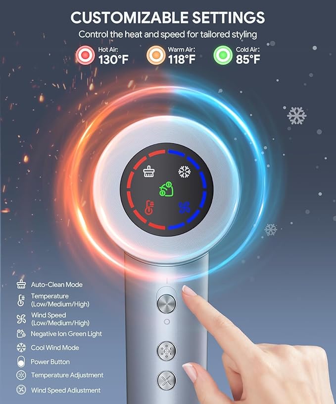 Hair Dryer, High-Speed Ionic Low Noise Blow Dryer with Brushless Motor for Fast Drying, Thermo-Control Quiet Compact Hair Blow Dryer, Hairdryer with 1 Nozzle Attachments for Home Salon Travel